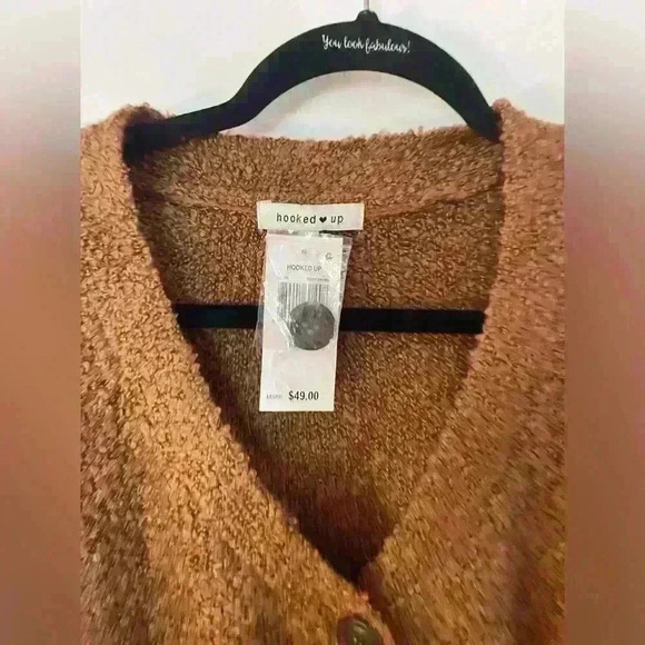 Hooked up NWT Juniors' Textured Button-Front Cardigan Brown Size Large - Picture 3 of 5